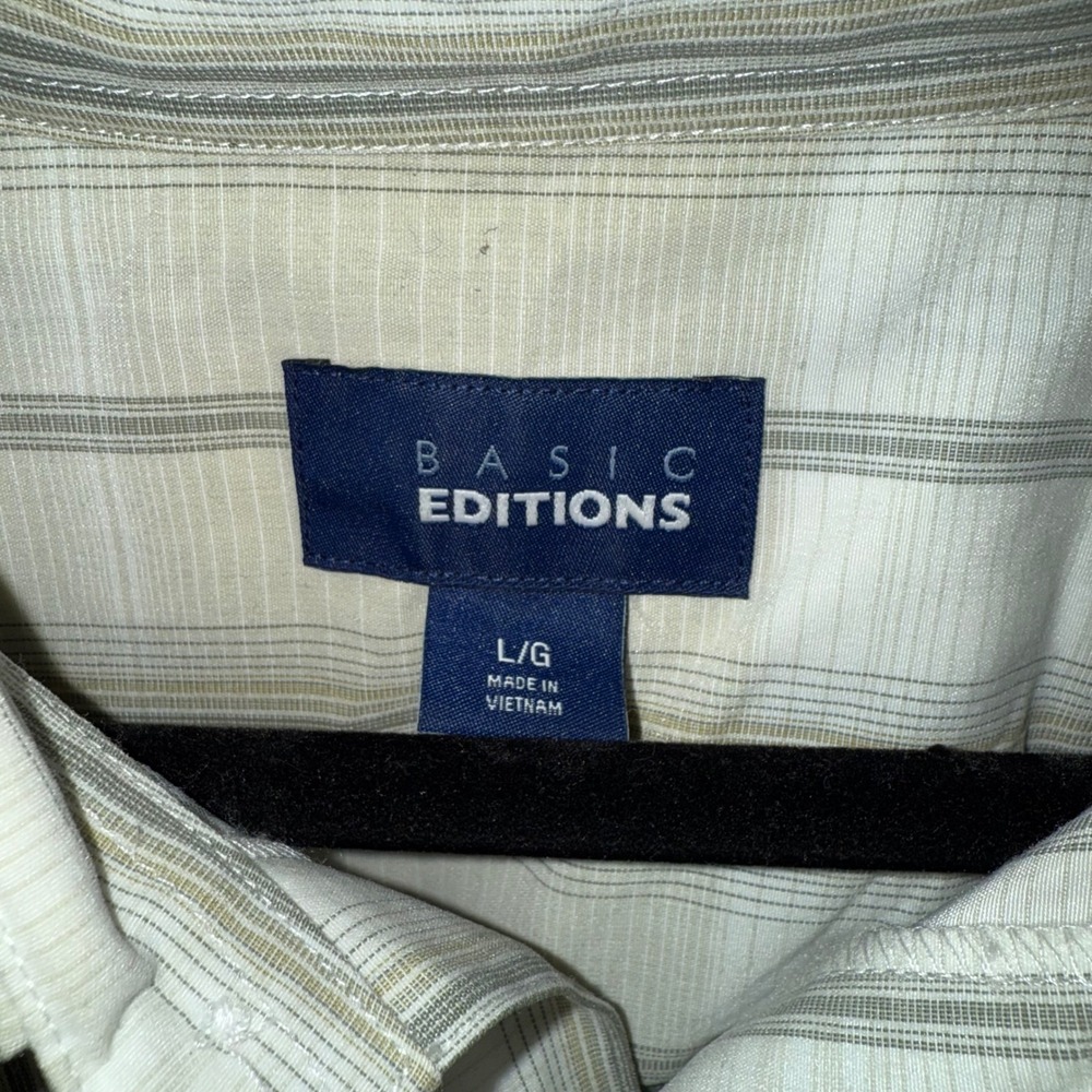 Basic Editions Men's Short Sleeve Button Up Shirt Beige Plaid Size L G - Picture 2 of 3